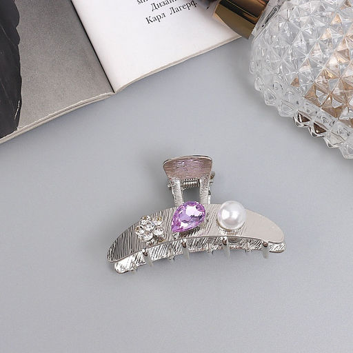 Цена за 6 шт. Крабик для волос «Либерти галант», дуга, 6 см, серебро