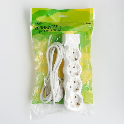 Удлинитель Luazon Lighting ECO, 4 розетки, 2,7 м, 16 А, 3500 Вт, ПВС 3х1 мм2, с з/к