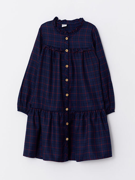 Hakim Yaka Ekose Uzun Kollu K?z ?ocuk Elbise