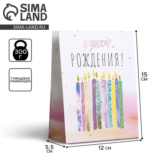 Цена за 2 шт. Пакет подарочный ламинированный, упаковка, «С Днём Рождения», S 12 х 15 х 5.5 см