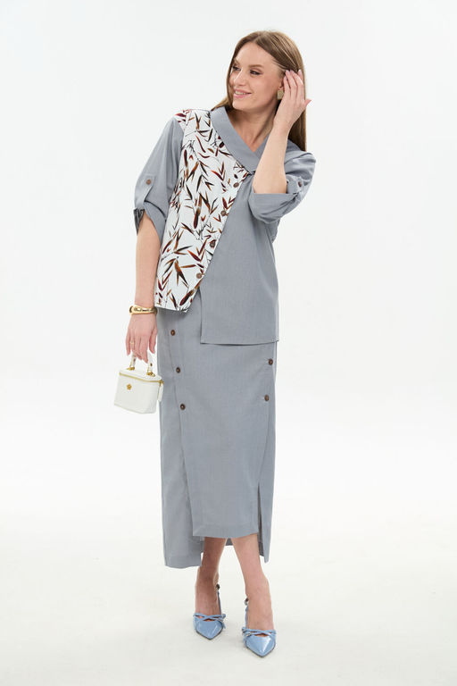 Жакет NIKVA н902-14 серый и листья мультиколор  фото 4