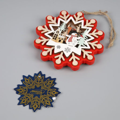 Ёлочная игрушка Снежинка со снеговиком, 10х10 см, 1 LED, от батареек, свечение тёплое белое - Luazon lighting фото 4