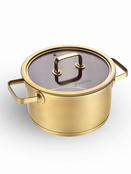 Кастрюля с крышкой 6л золотой нержавеющая сталь - Denastia фото 2