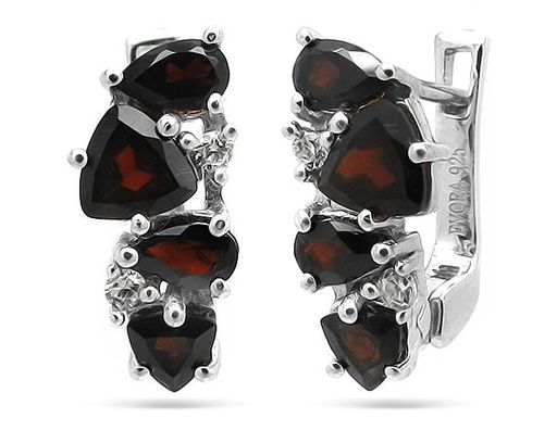 Серьги из серебра гранат куб.циркон., Николет
