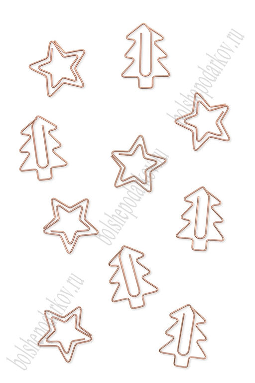 Скрепки декоративные Елочка и звездочка 3 см (10 шт) SF-7837, розовое золото