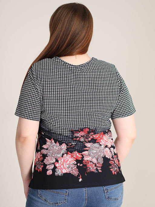 Футболка в клетку с цветами - Almond фото 7