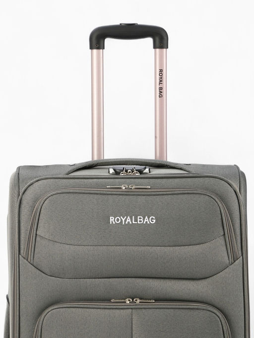 Чемодан на колёсах Royalbag большой 104 л (L), на молнии, с увеличением, кодовый замок, 4 колеса, серый