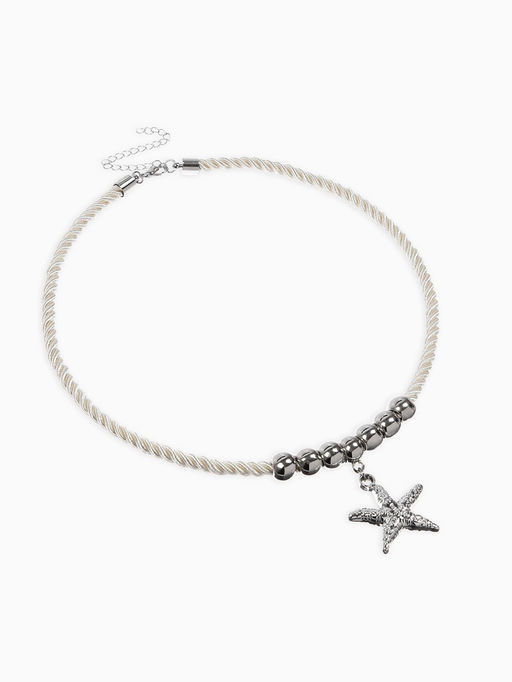 Кулон на жгуте текстильном "Морская звезда", цвет бело-серебристый