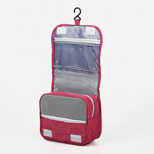 Косметичка-несессер дорожная на молнии, липучках, с ручкой, с крючком, розовая - Simaland фото 3