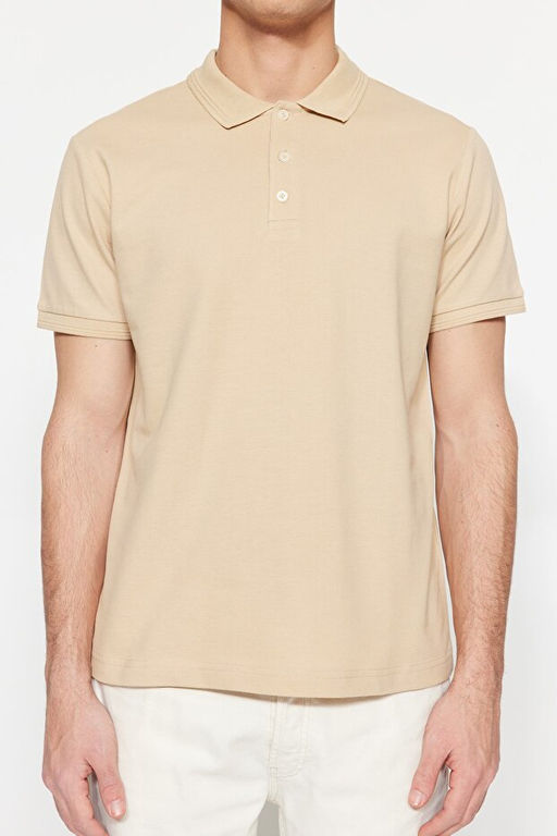 Bej Slim/Dar Kesim Yakas_ _izgili Basic %100 Pamuk Polo Yaka T-shirt TMNSS20PO0009 - Trendyolmilla фото 2
