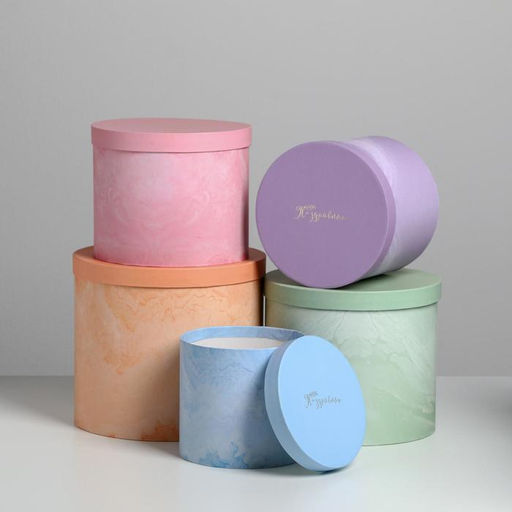 Набор шляпных коробок для цветов 5 в 1 Мрамор, 14 13 см - 22 19,5 см - Дарите счастье фото 10