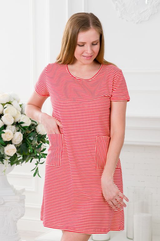 Туника женская из кулирки Руслана красная полоса на бежевом - Амадэль фото 13