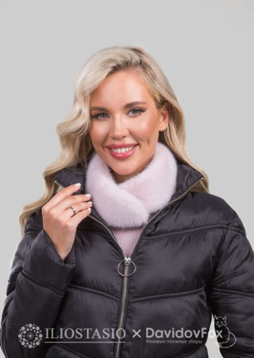 Шарф-воротник экомех розовый жемчуг