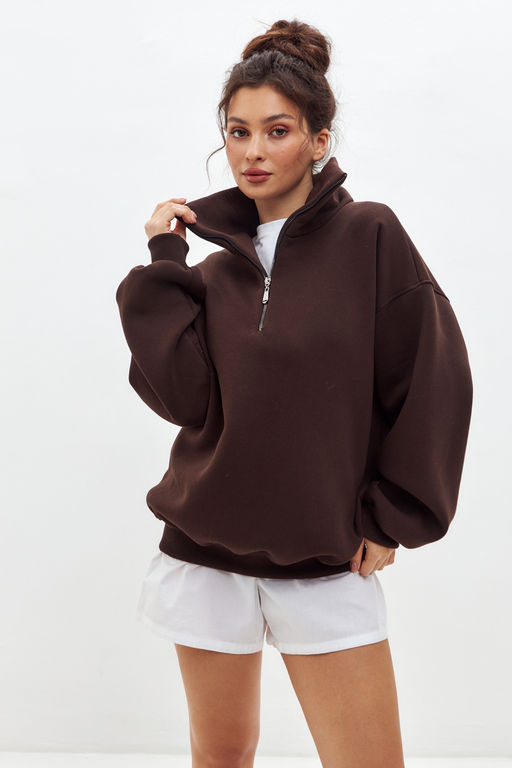 Толстовка женская из футера начес Комфорт шоколад макси
