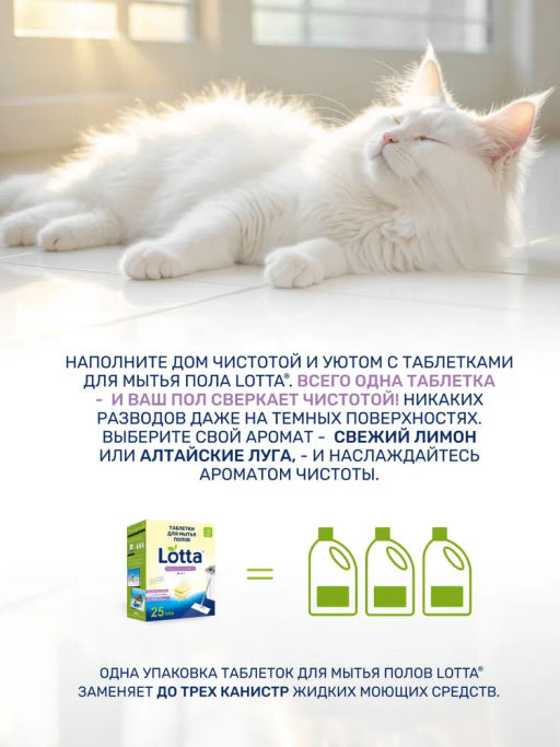 Таблетки для мытья полов универсальные "Lotta" Алтайские луга, 25 шт.