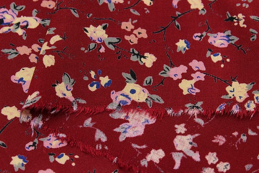 Штапель Премиум Цветочная грация цв.вишневый, ш.1.45м, вискоза-100%, 120гр/м.кв - Купава фото 5