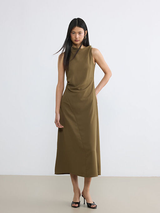 Kay?k Yaka B?zg?l? Krep Elbise