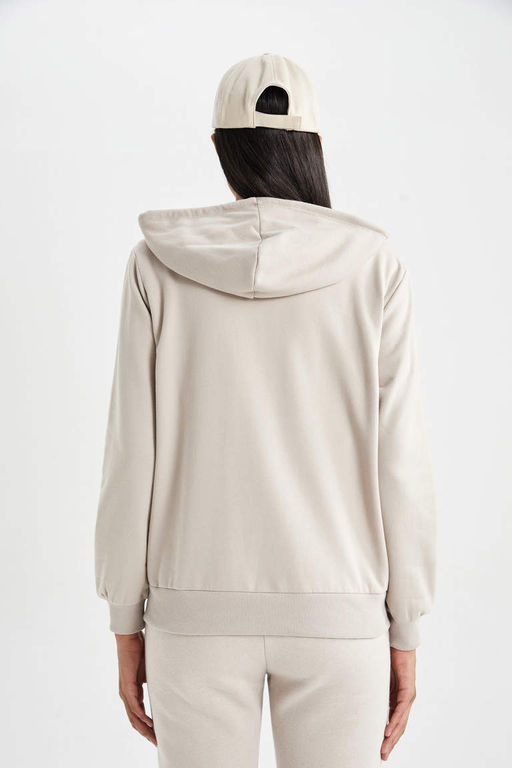 Базовая толстовка на молнии с капюшоном обычного кроя - Defacto фото 6