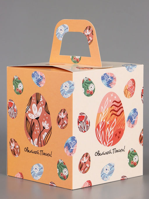 Цена за 5 шт. Коробка подарочная пасхальная с окном Расписные яйца, персиковый, 15?15?18 см - UPAK LAND фото 3