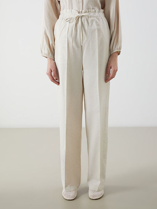 Beli Lastikli Keten Kar???ml? Kad?n Pantolon