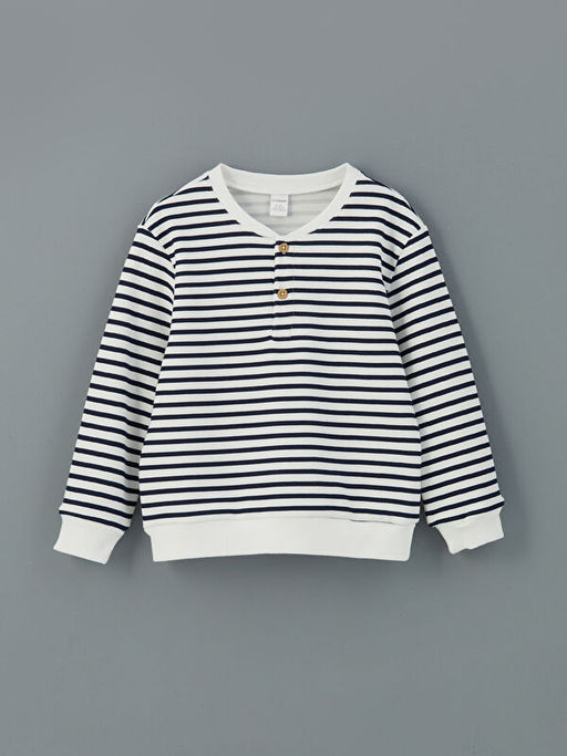 Bisiklet Yaka ?izgili Erkek ?ocuk Sweatshirt