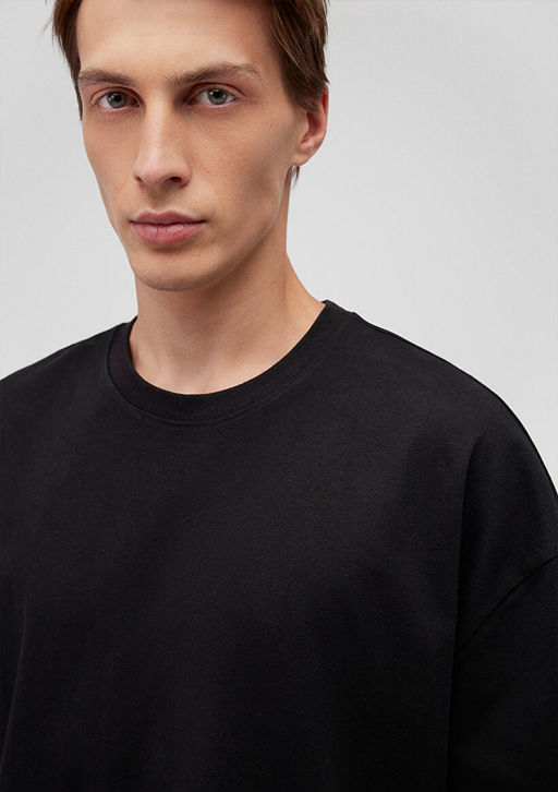 M S?rt Bask?l? Siyah Tisort - Mavi фото 6