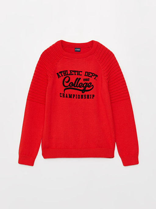 Bisiklet Yaka Bask?l? Uzun Kollu Erkek ?ocuk Triko Kazak