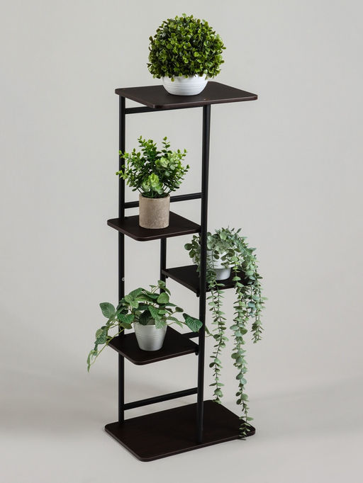 Подставка для цветов Greengo, 5 полок, 36×23×94 см, напольная, каркас металл, полки МДФ, чёрная
