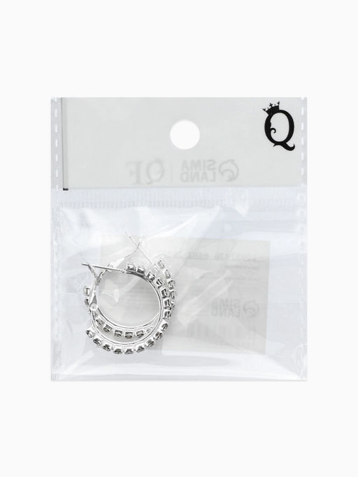 Цена за 2 шт. Серьги-кольца со стразами d=2,5см, цвет белый в серебре