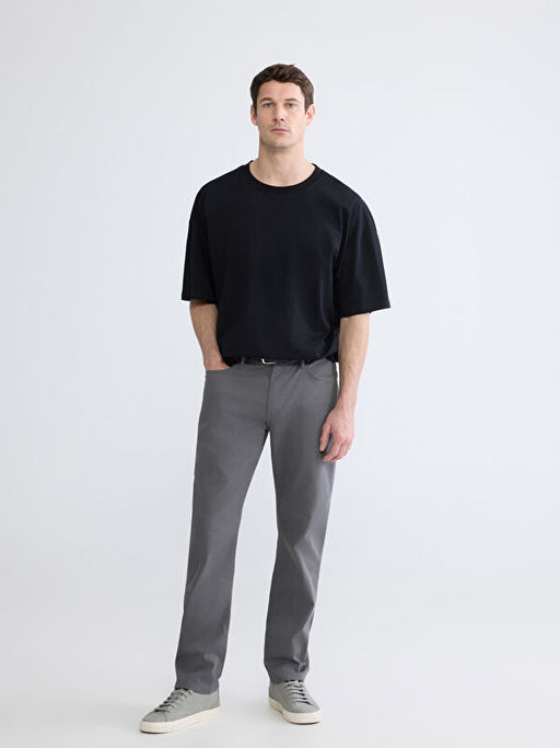 Oversize Fit Bisiklet Yaka K?sa Kollu Erkek Ti??rt