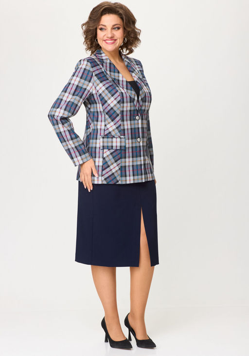 Костюм БелЭльСтиль 412/597 синяя клетка + синий однотон фото 5
