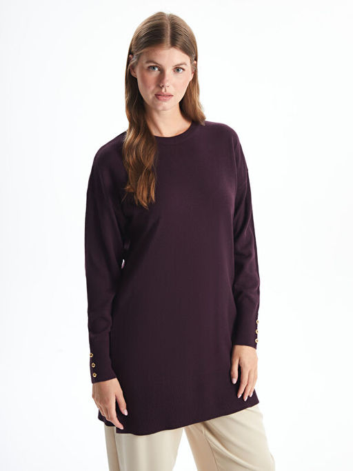 Bisiklet Yaka D?z Uzun Kollu Kad?n Triko Tunik