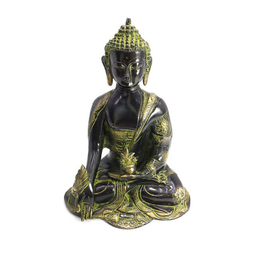 Будда с чашей дарующий бессмертие Antique Green Бронза h-25см L-19см 3,240кг - Сандаловый дом фото 3