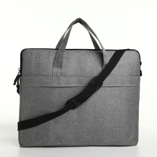 Сумка для ноутбука на молнии, наружный карман, держатель для чемодана, длинный ремень, 37.5×3×27.5 см, серая