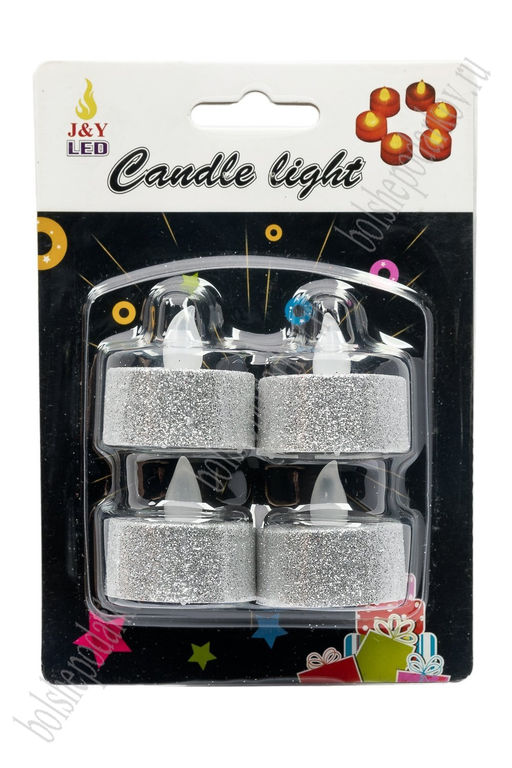 Набор свечей светодиодных на батарейках 3,5*3 см (4 шт) SF-7552, серебро