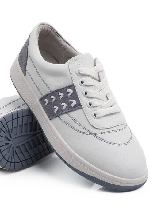 03-YA345-1 WHITE/BLUE Полуботинки спортивные женские (натуральная кожа, натуральная замша)