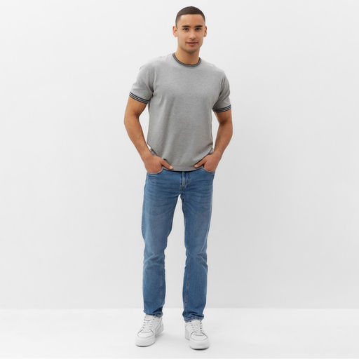 Джемпер мужской короткий рукав MINAKU REGULAR FIT: серый меланж, р-р 46