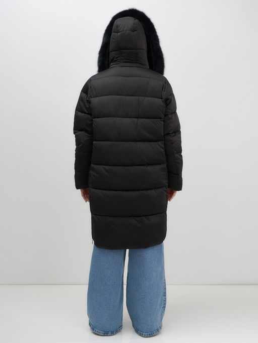 Пальто зимнее утепленное с мехом и капюшоном тренд черного цвета 7753Ch - Visdeer фото 6