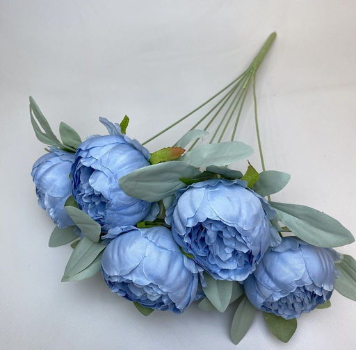 Пионы бирюзовые букет 7 бутонов 40см, светлая зелень, бутон 7см