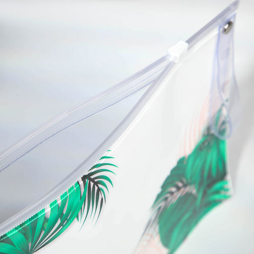 Цена за 2 шт. Косметичка для бассейна с застёжкая зип-лок, большая, принт Джунгли, прозрачная/зелёная - Simaland фото 4