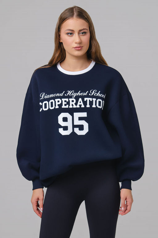 Арт. 1901 Свитшот женский с начесом удлиненный оверсайз 44-54 Цвет:темно-синий - Калинка фото 7