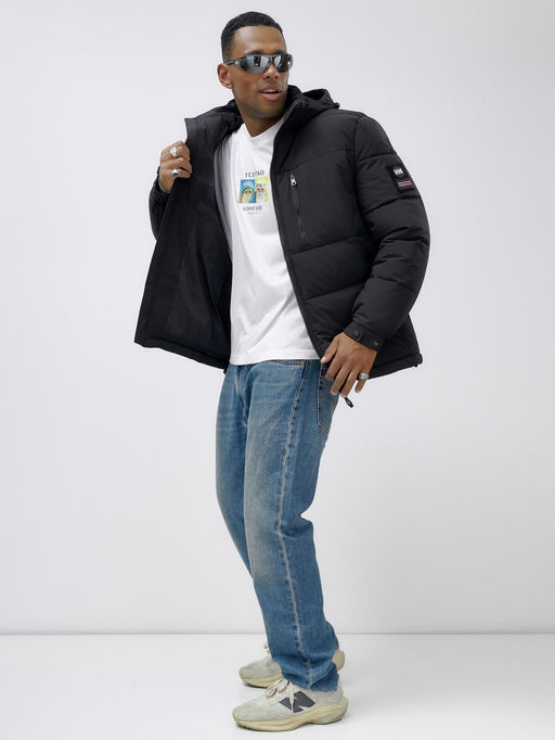 Куртка спортивная мужская зимняя большого размера черного цвета 617Ch - Wonderrman фото 13