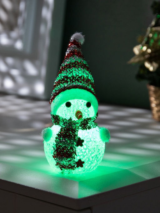 Ёлочная игрушка «Красный снеговичок», 8 см, 1 LED, от батареек AG13×3, свечение мульти (RGB)