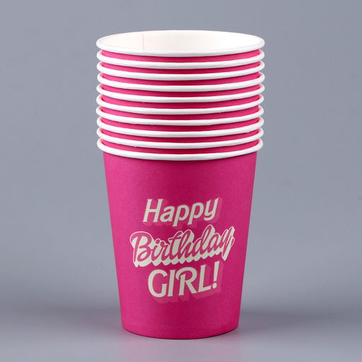 Цена за 10 шт. Стакан бумажный Happy Birthday, girl Кукла, 250 мл