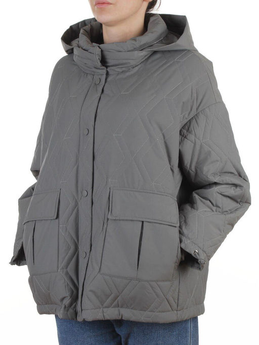 BM4836 GRAY/GREEN Куртка стеганная демисезонная женская (50 гр. холлофайбер)