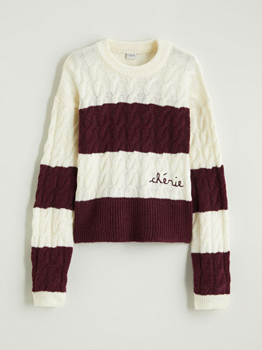 Bisiklet Yaka Renk Bloklu K?z ?ocuk Triko Kazak