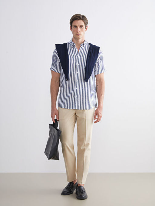 Regular Fit K?sa Kollu ?izgili Erkek G?mlek