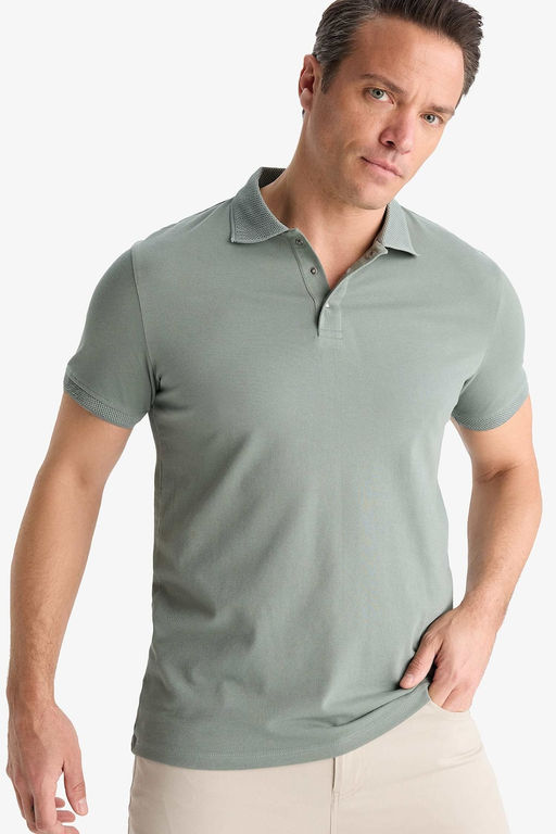 Slim Fit Dar Kesim Polo Yaka K_sa Kollu Dokulu Basic D_z Ti__rt