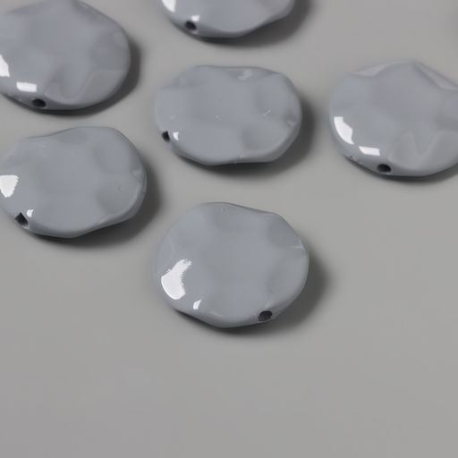 Цена за 10 шт. Бусины для творчества акрил «Плоский мятый круг», серый 2.5×2.5×0.6 см