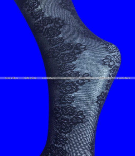 Цена за 10 пар. Носки женские капрон черные в цветочек арт. 301